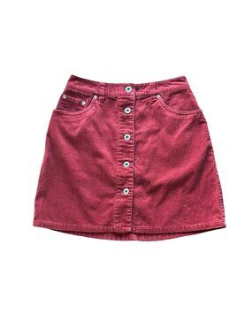 Gap Vintage Y2K Corduroy Mini Skirt Burgundy Red Snap Front Buckle Womens Size 2